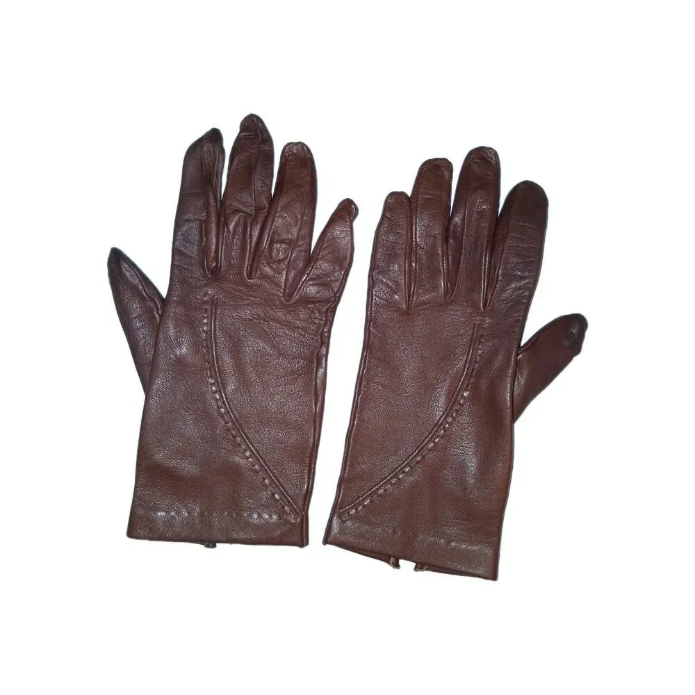 EL CORTE  INGLES Women's Gloves Burgundy Brown Leather‎ Size Small 6